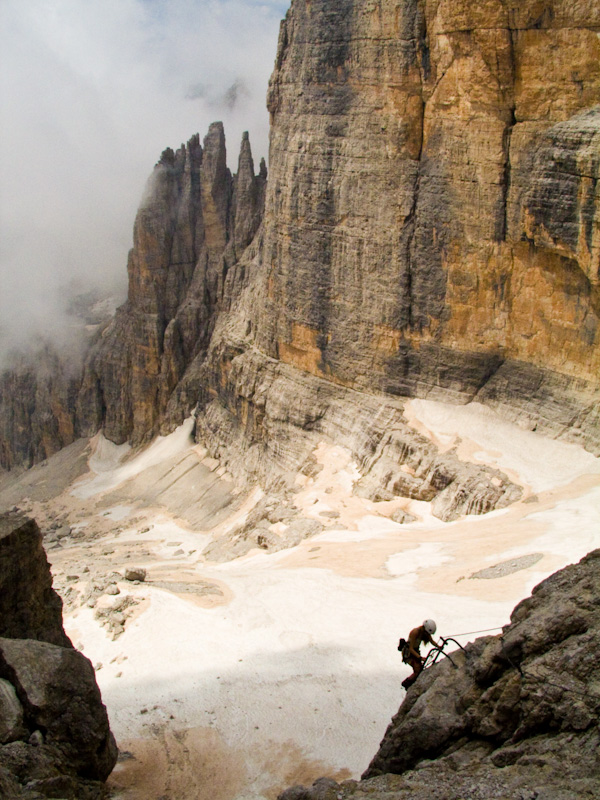 Climber On Via Ferrata Above Vedretta D'Ambiez